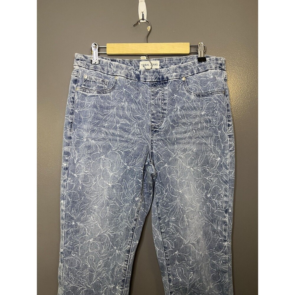 Tribal Jeans Audrey Floral Mid Rise Slim Ankle Jeans Womens 14 Medium Wash Denim